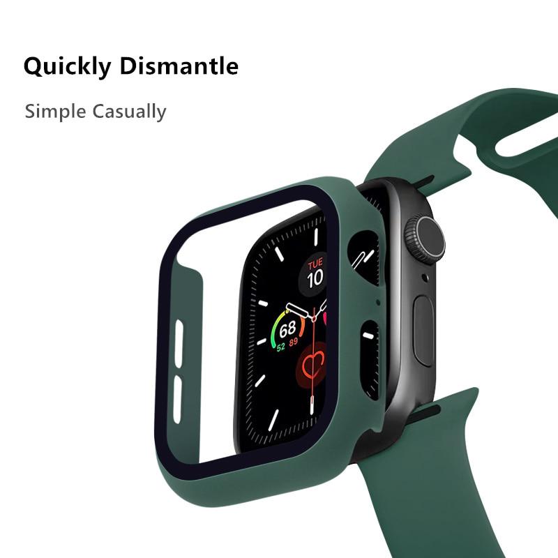 Стекло + чехол для Apple Watch серии 6, 5, 4, 3 SE, 44 мм, 40 мм, чехол для iWatch, 42 мм, 38 мм, бампер, Защитная пленка для экрана + чехол, аксессуары для Apple Watch