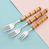 20Pcs Gold Stainless Steel Cutlery Set Wood Bamboo Root Handle Dinnerware Knife Tea Spoon Cake Fork Tableware Kitchen Silverware
