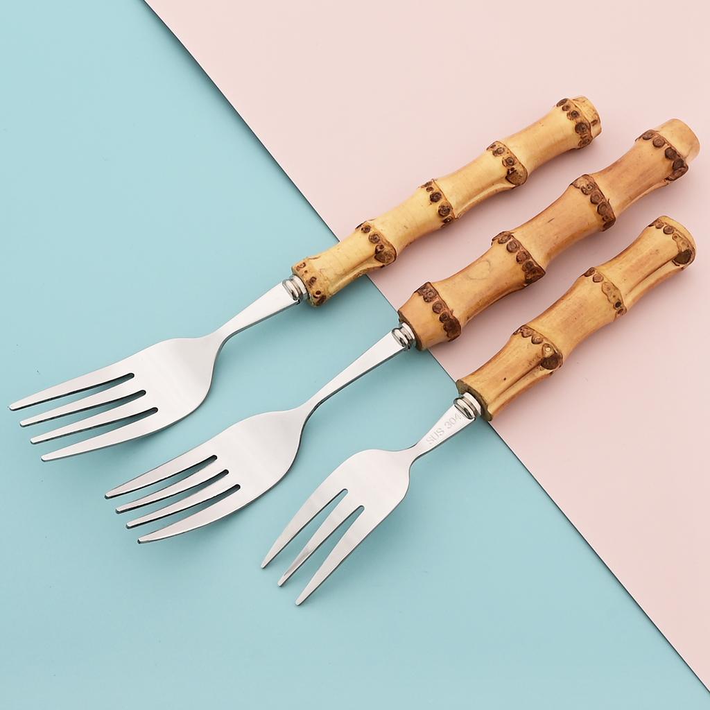 20Pcs Gold Stainless Steel Cutlery Set Wood Bamboo Root Handle Dinnerware Knife Tea Spoon Cake Fork Tableware Kitchen Silverware