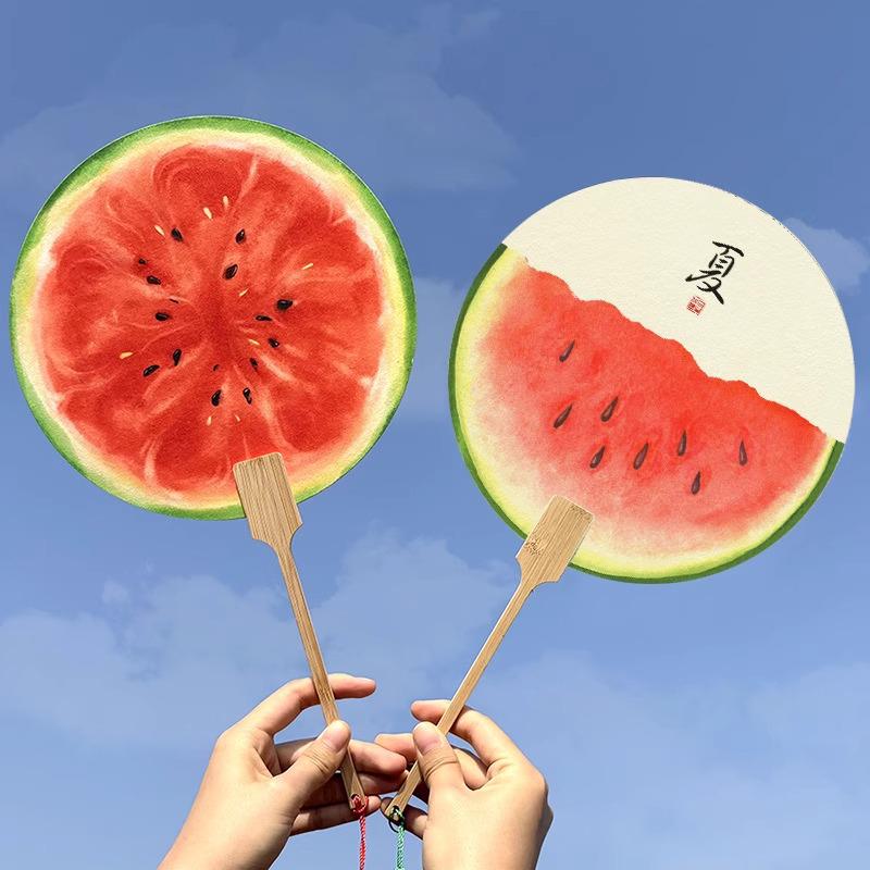 Скидка для новых посетителей: Расписанный вручную веер «Арбуз» - Портативный, Креативный китайский стиль для лета