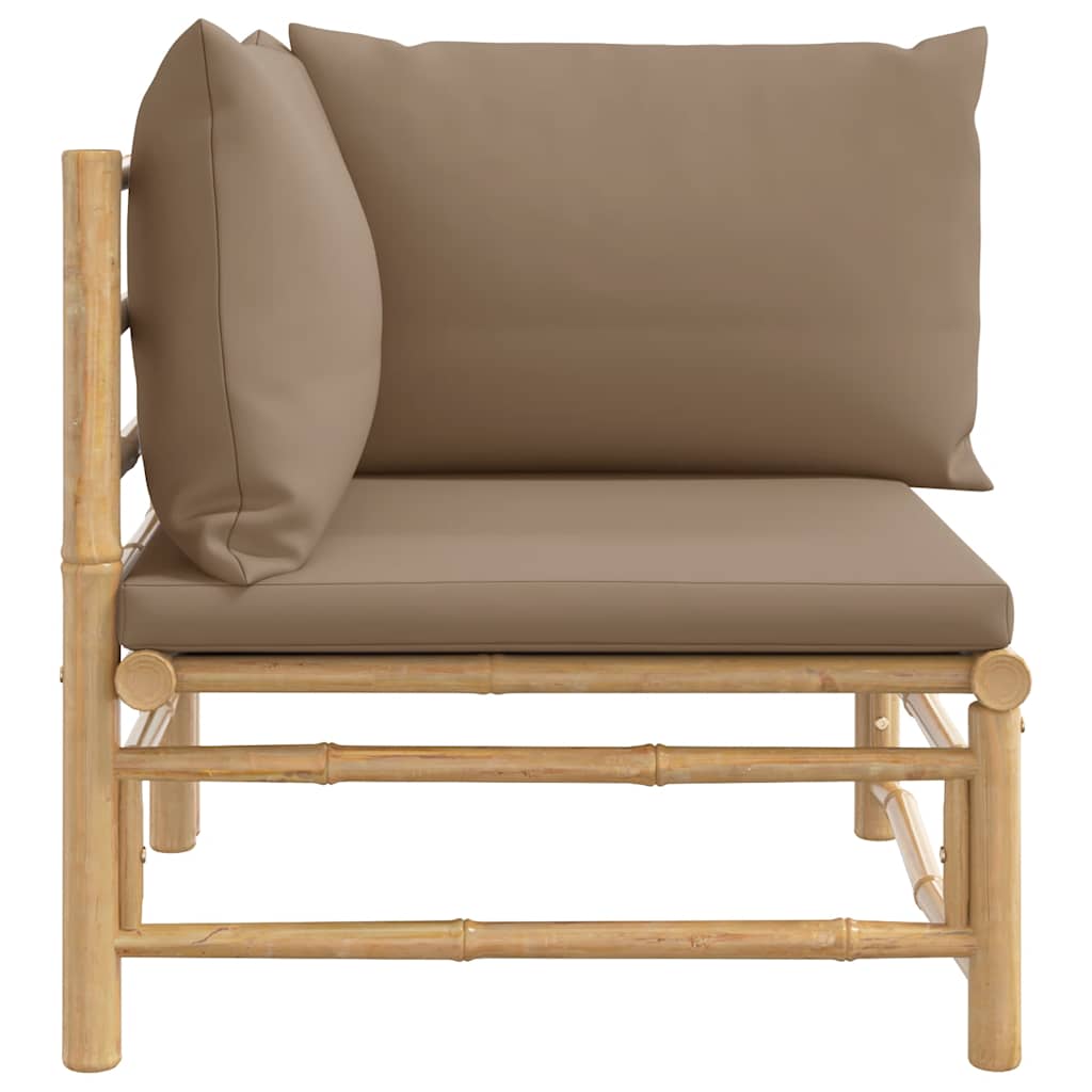 Vidaxl Narożna Sofa Ogrodowa Z Poduszkami W Kolorze Taupe, Bambusowa