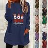 Women's Christmas Print Round Neck Loose Long Sleeve Pocket Plush Hoodie