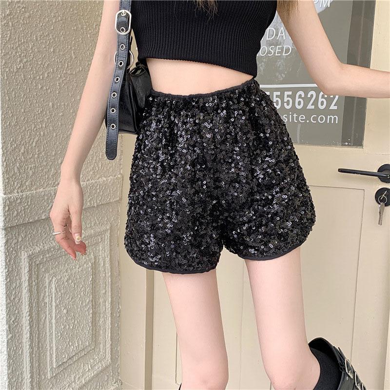 Fashion  Shorts for Women Shiny Sequined Versatile Short Pants Female Chic Clubwear Shorts Solid Pants