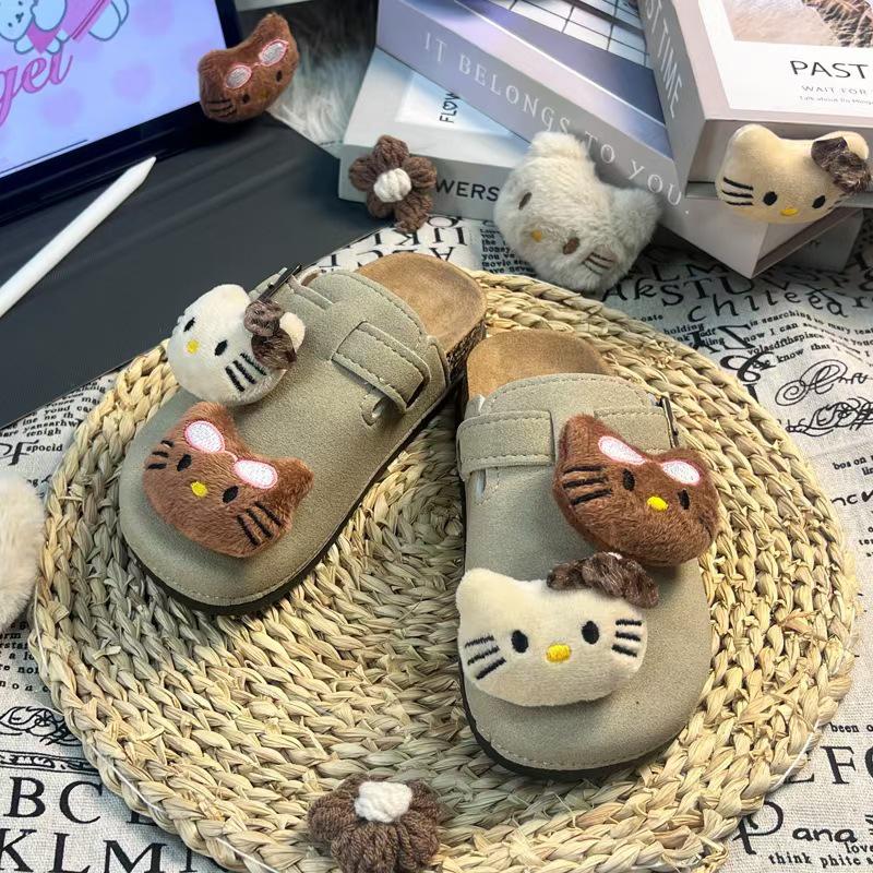 Новые детские шлепанцы KT Birkenstock с мультяшным котиком для девочек – Милые, удобные, закрытые уличные туфли