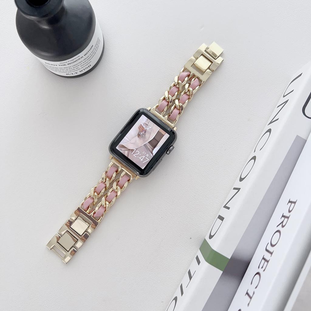 Металлический кожаный ремешок для Apple Watch 49 мм 45 мм 41 мм 44 мм 40 мм 42 мм 36 мм Женский ремешок для часов iWatch Series 10 9 8 7 6 5 4 SE