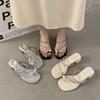 Pearl Cover Toe Cool Slippers Shoes Wear 2025 New Summer Temperament Rhinestone High-heeled Sandals