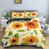 3D Пододеяльник с изображением подсолнуха King Queen, комплект постельного белья с желтыми цветами, цветочные зеленые листья, покрывало из 2/3 предметов из полиэстера, пододеяльник