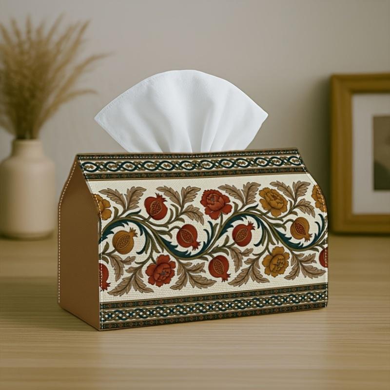 1pc Two Sizes Available Vintage Mediterranean Tissue Box with Botanical Pomegranate Art- Napkin Storage Organizer for Kitchen, Car, Elegant Decorative