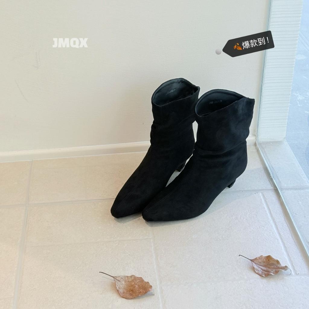 2025 осень новые ботильоны на наборном каблуке женские матовая кожа острый носок низкий каблук короткие ботинки женские ботильоны в западном ковбойском стиле