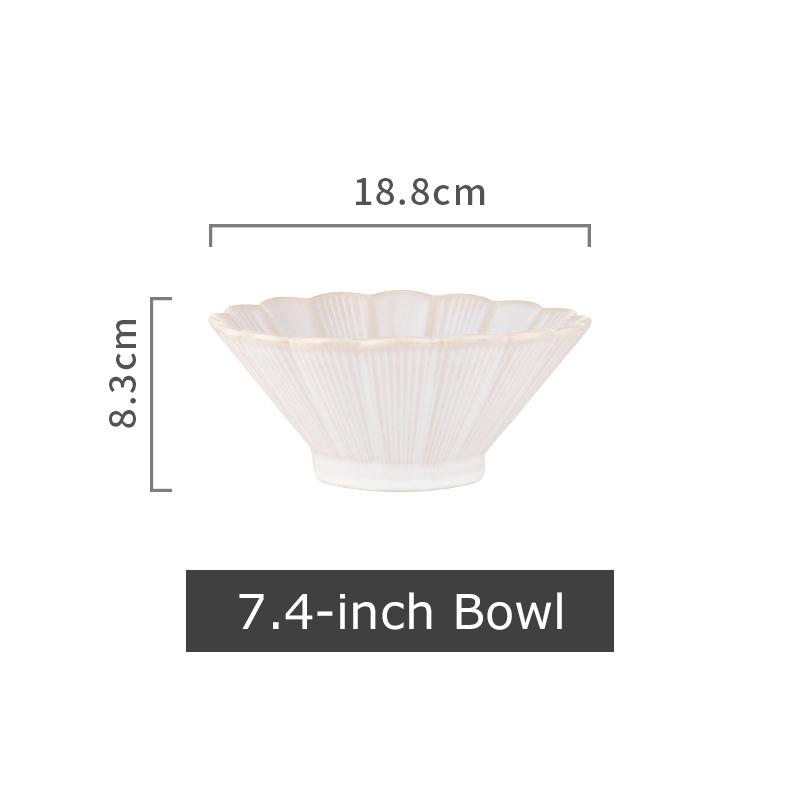 Japanese Ramen Bowl Ceramic White Blue Glazed Noodle Bowl Flower-shaped Big Pasta Rice Soup Bowl Microwave Safe Mixing Bowl