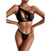 Women's Solid Color Sexy One-Shoulder Strap Hollow Split Swimsuit Bikini Set