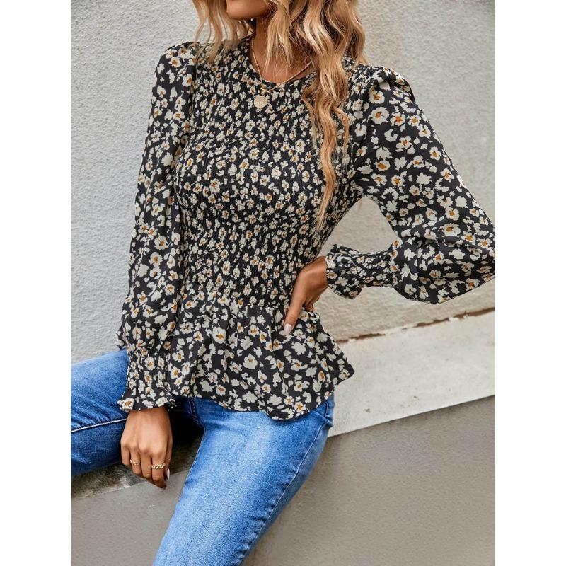 Весенне-осенняя женская блузка с длинным рукавом, туника, блузка с принтом, топ с длинными рукавами