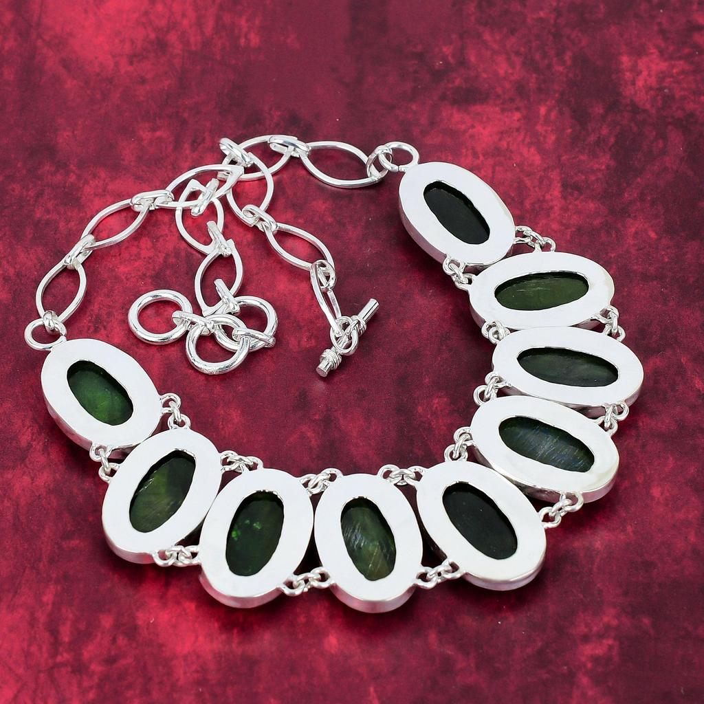 Green Flash Labradorite Handmade Gemstone Necklace, 925 Solid Sterling Silver Necklace Antique Jewelry, Adjustable Chain Necklace Engagement Gift