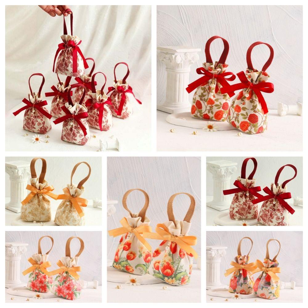 Tulip Rose Flower Drawstring Bag Floral Festive Sugar Bag Portable Ins Canvas Wrist Bag  Outdoor