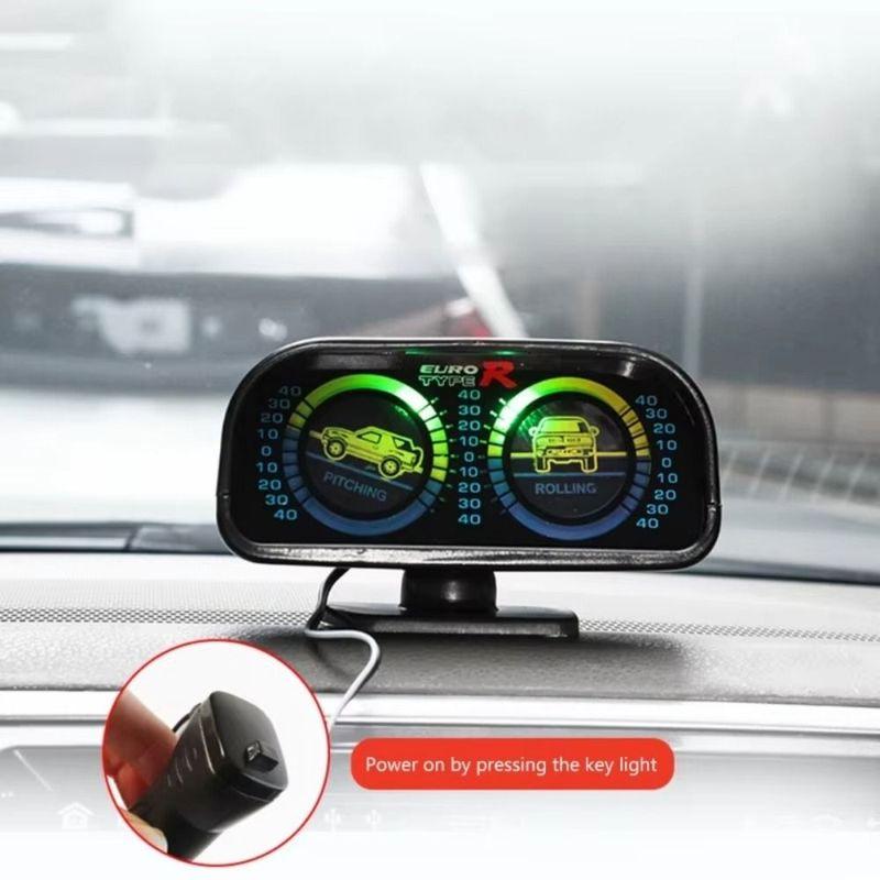 12V Car Level Tilt Gauge with LED Light 360 Degree Adjustable Base Car Slope Meter Accurate Measurement Digital Display