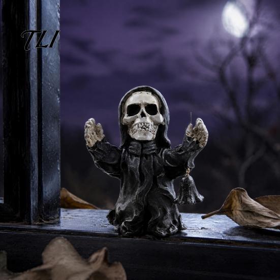 Atmosphere Creating Holiday Props Halloween Resin Figurine, Spooky Skeleton Pumpkin Ghost Statue for Hand Painted Gothic Home Decor Tiered Tray,