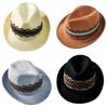 Boho Tribal Jazz Hat Men Outdoor Beach Hat Women Straw Hat Woven Stripe Sunshade Hat Casual Buckle Beach Sun Fedoras Panama Cap