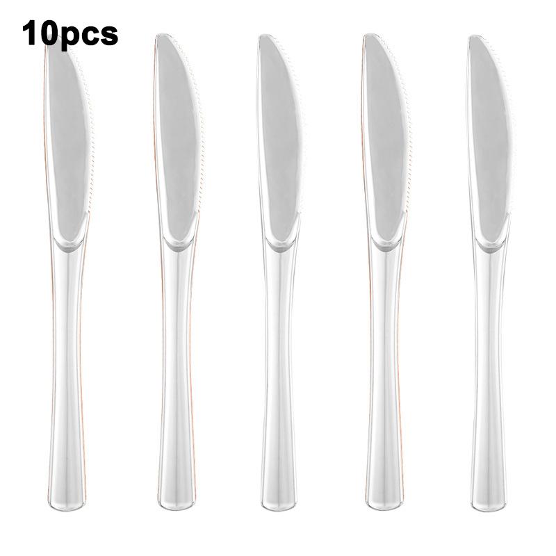 10pcs Electroplated Gold Plastic Knife Fork Spoon Birthday Party Disposable Knife Fork Spoon Tableware