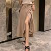 Summer Design One Piece Skitts Women High Waist Elegant Lace Up Chiffon Skirt Solid Color Thin Mid Length A-line Fallas