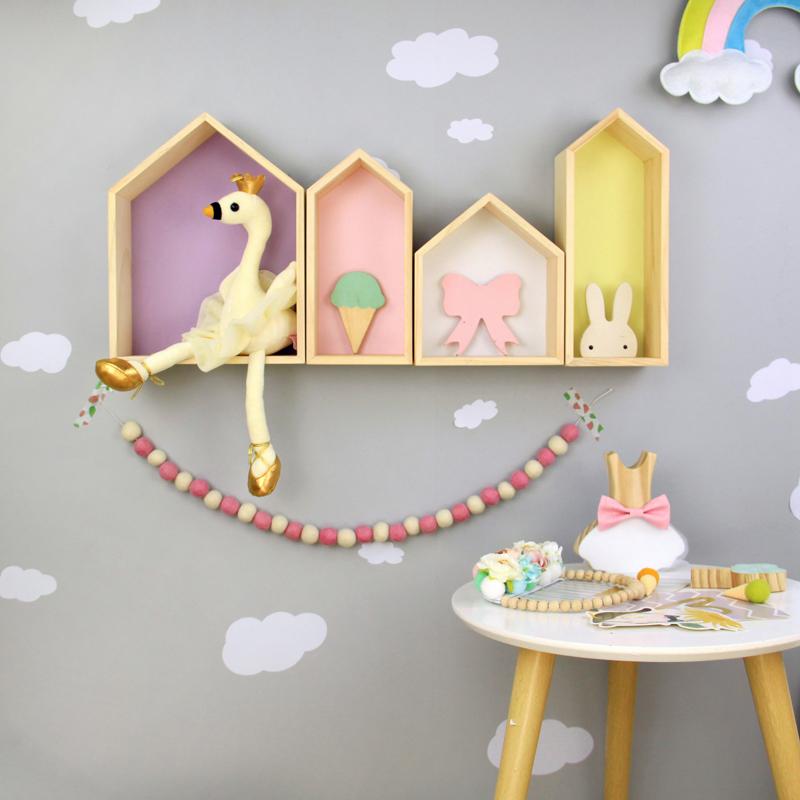 Wooden Creative Storage Rack Children'S Room Bedroom Wall Decoration Storage Rack Wall Shelf For Home Office Decorative Storage