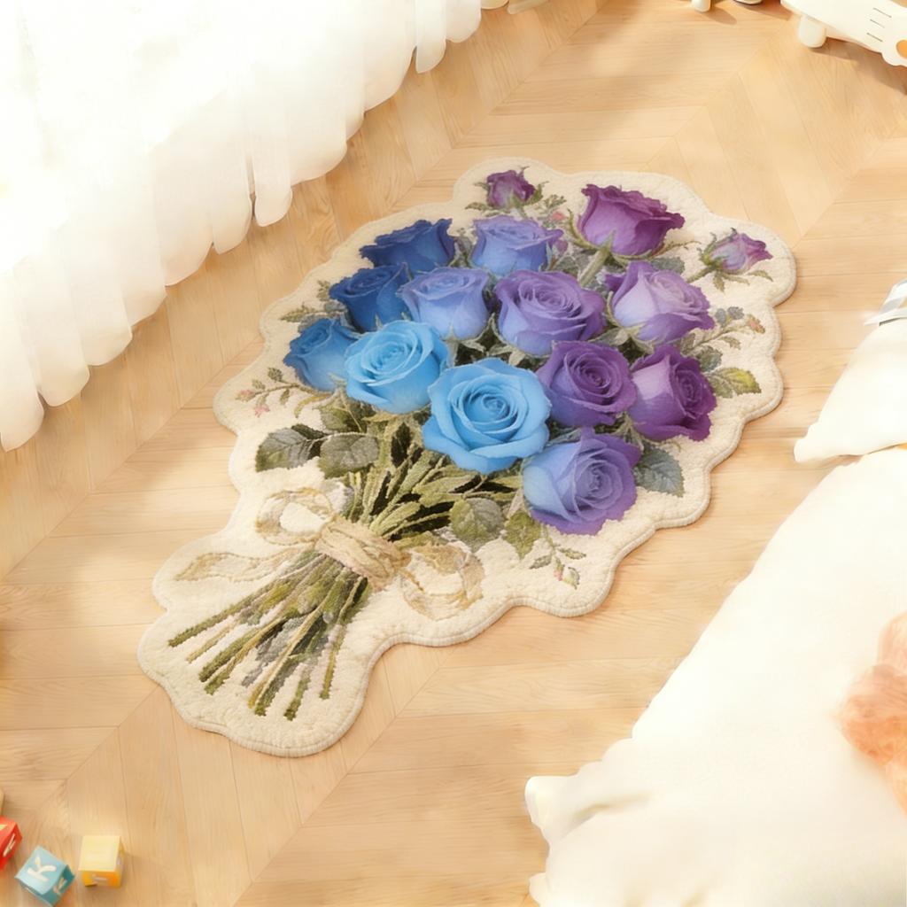 Flower Pattern Bedroom Decor Rose Carpet Irregular Shape Carpets for Living Room Fluffy Soft Lounge Floor Mat Thickend Plush Rug