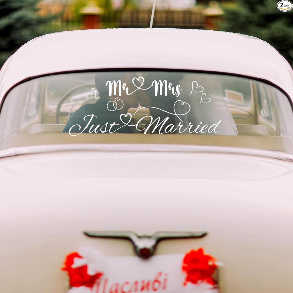 2 Pieces Car Decals Wedding Car Decorations Vinyl Decal Window Sticker Remova