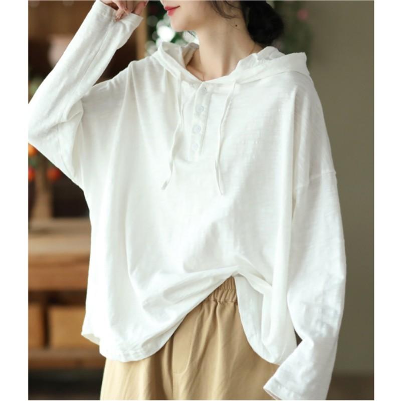 Женский винтажный свитер с капюшоном, весенний, однотонный, свободный, повседневный, с длинными рукавами