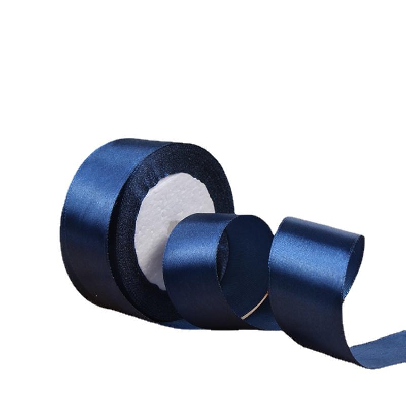 22meter/roll navy blue Polyester Satin Ribbon Chrismas Wedding Party Prom Decoration Cake Wrap Ribbons DIY Hair Accessories bow