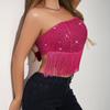 Casual Bead Splicing Strapless Tank Top Off-shoulder Fishbone Crop Tops Women Summer Chest Wrapping Camis  Fashion Tassel Bow Tube Female  Cropped