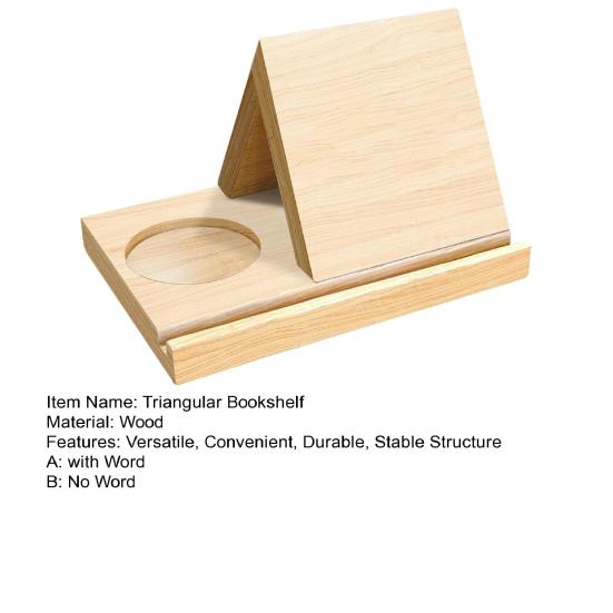Triangular Bookshelf Stable Structure Wooden Book Stand with Cup Holder And Tablet Slot for Home Bedroom