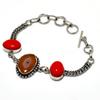 Orange Druzy Slice Red Coral Gemstone 925 Silver Plated Bracelet 6-8"