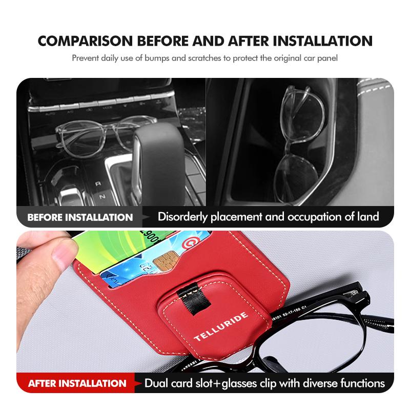 AANO1 Car Multifunction Leather Sunglasses Holder Portable Ticket Card Clip For KIA Venga Sedona Forte Stonic Picanto Sorento Stinger