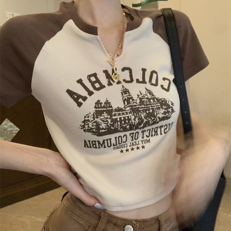 GMXIA Футболка Spice Girls с коротким рукавом и V-образным вырезом, женская летняя, сладкая и пряная, в стиле ретро, короткие студенческие топы