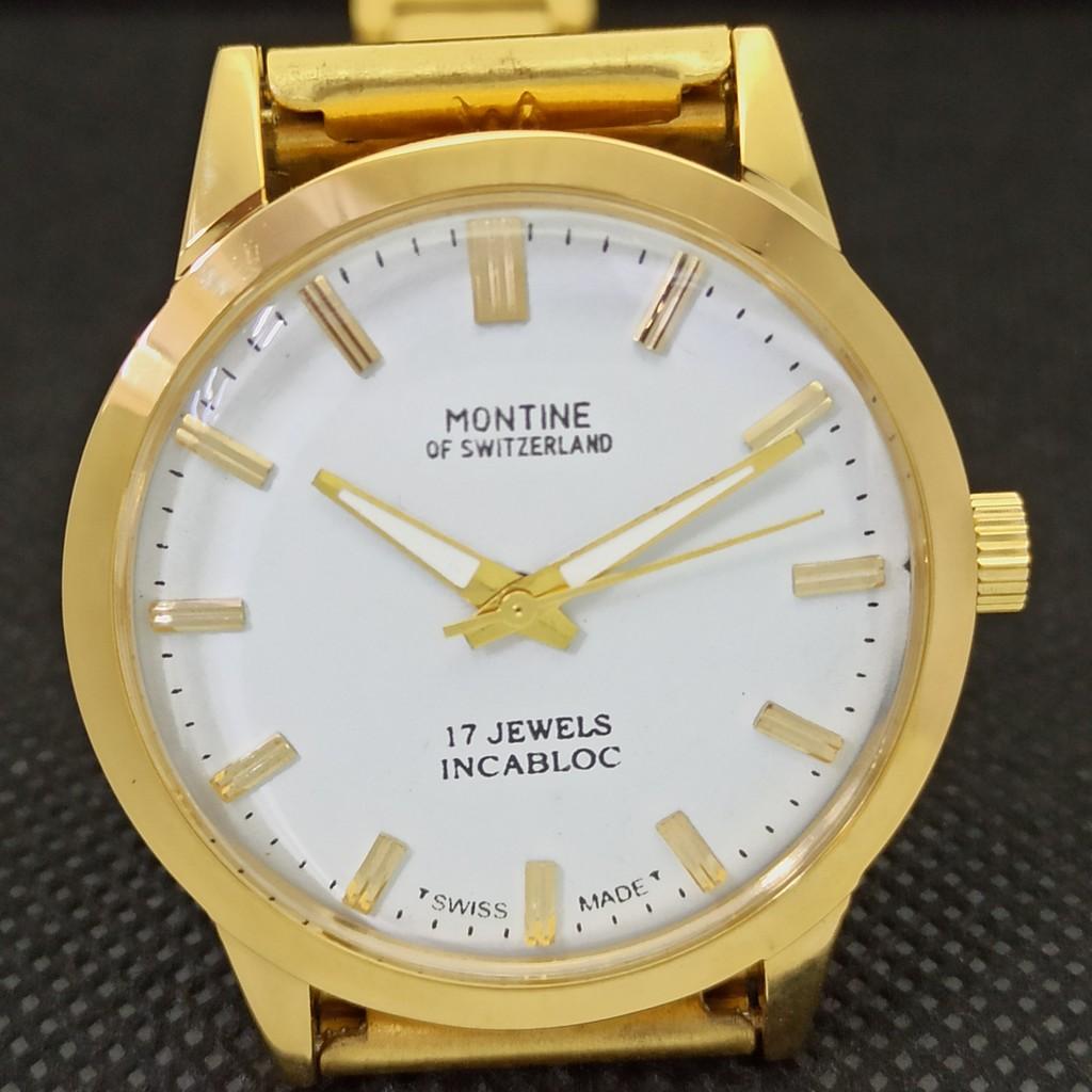 REFURBISHED VINTAGE MONTINE OF SWITZERLAND 17J MENS GOLD PLATED WATCH A285404-2 MontineQ-a285404