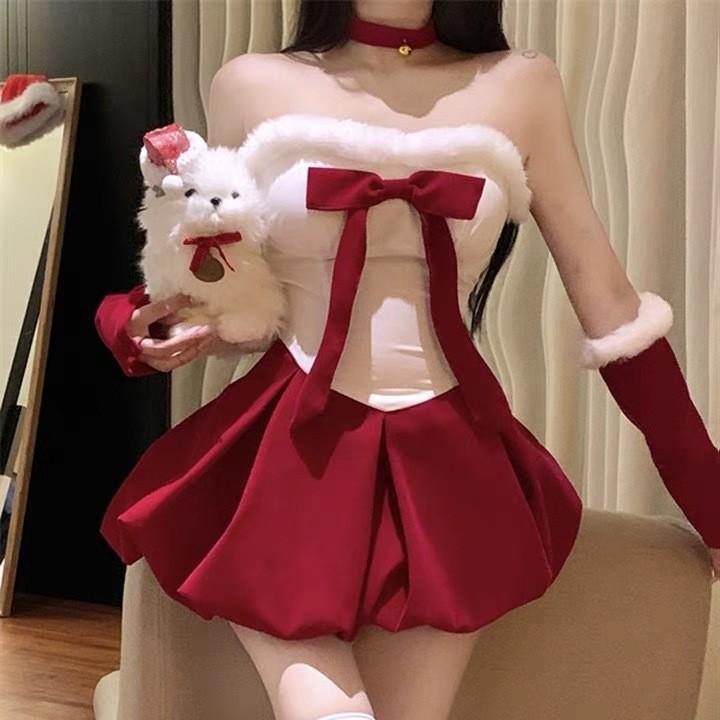 Sex underwear Christmas robe Korean velvet bunny cosplay dress uniform European and American models