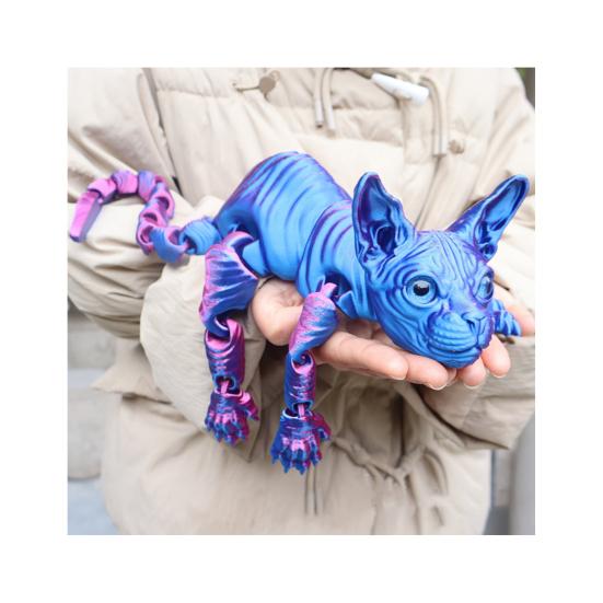 Articulated Hairless Cat 3D Printed Sphynx Cat Figure Flexible Cat Stress Relief Desk Pet Fidget Toy Home Office Decor for Cat Lover And Collector
