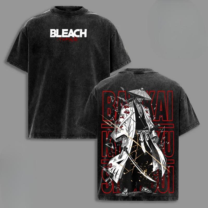 Anime BLEACH Kyoraku Shunsui Printed Tee Men Women Cotton Tshirts Vintage Washed T-shirt Harajuku Unisex Oversized T Shirt