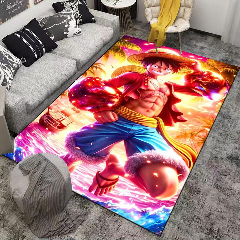 "Anime Pirate Character Carpet with Fiery Tropical Style Background" Suitable for use as an anti-slip for living room bedroom sofas