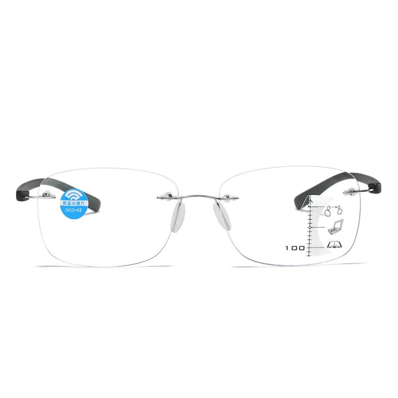 Unisex Square Progressive Multifocal Glasses Men Women Trendy Rimless Reading Glasses Vintage Blue Light Blcoking Eyeglasses