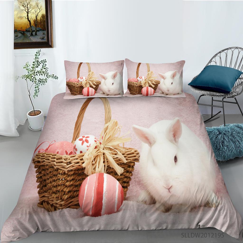 3D Printed Rabbit Bedding Set Cute Animal Down Duvet Cover Pillowcase 2/3 Pieces AU/EU/DE Full Size Soft Home Textile Easter Quilt Cover