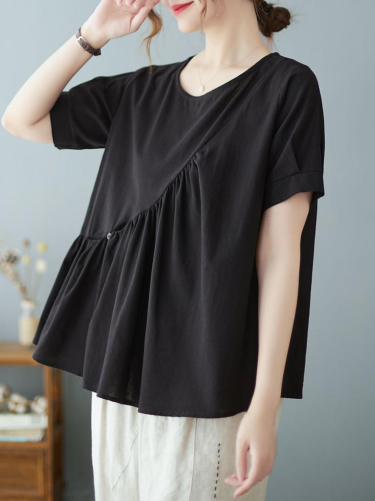 Women Loose Blouse Short Sleeved Flared Vintage Holiday T-Shirts