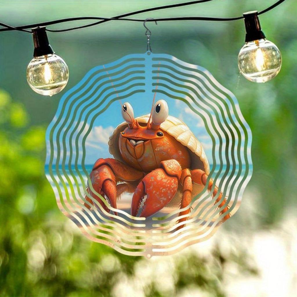 Metal Hermit Crab Wind Chime with Mandala Design Vibrant Orange Yellow Color for Garden Patio Indoor Outdoor Decor All Season Gift
