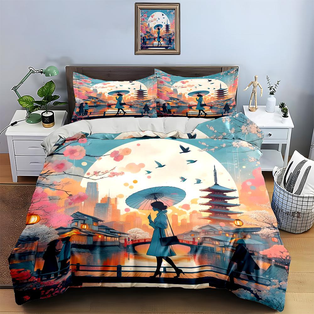 Elegant cityscape illustration. Bedding Duvet cover sets Duvet covers Pillowcases gifts (1 * Duvet Cover 2 * Pillowcases, without duvet insert)