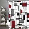 Modern Geometric Square Red Gray Black Shower Curtain, Bathroom Decorative Shower Curtain, Waterproof Shower Curtain with Hooks