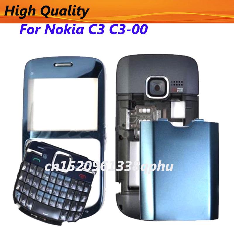Полный корпус для Nokia C3 C3-00 Задняя крышка аккумулятора Передняя+Средняя рамка Клавиатура Запасная часть для C3-00