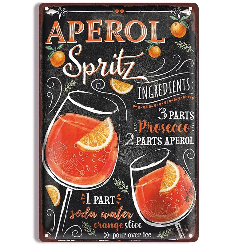 Vintage Cocktail Recipe Metal Tin Signs Set Pina Colada Sangria Margarita Aperol Spritz Zombie Screw Driver Drinks Wall Decor