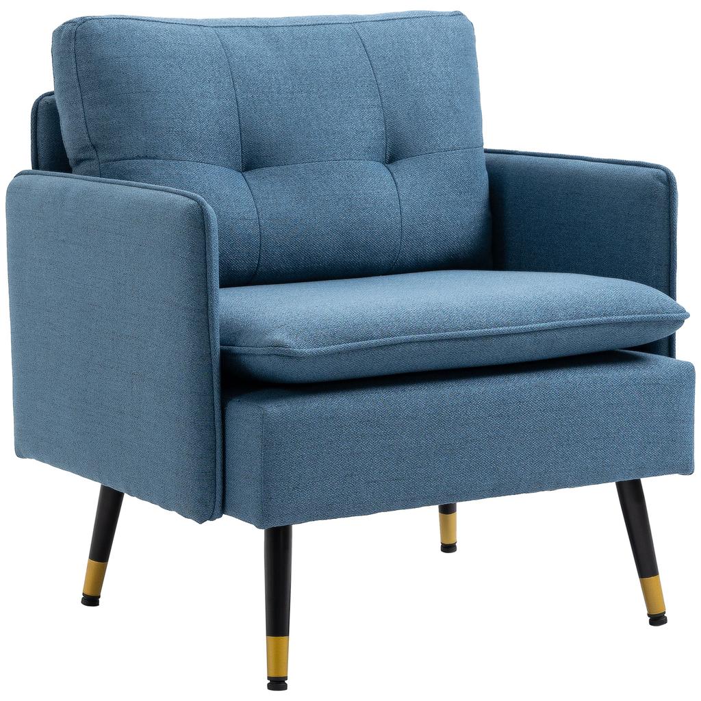 Accent Chair With Button Tufting Upholstered Chair Removable Cushions Black Gold Blue