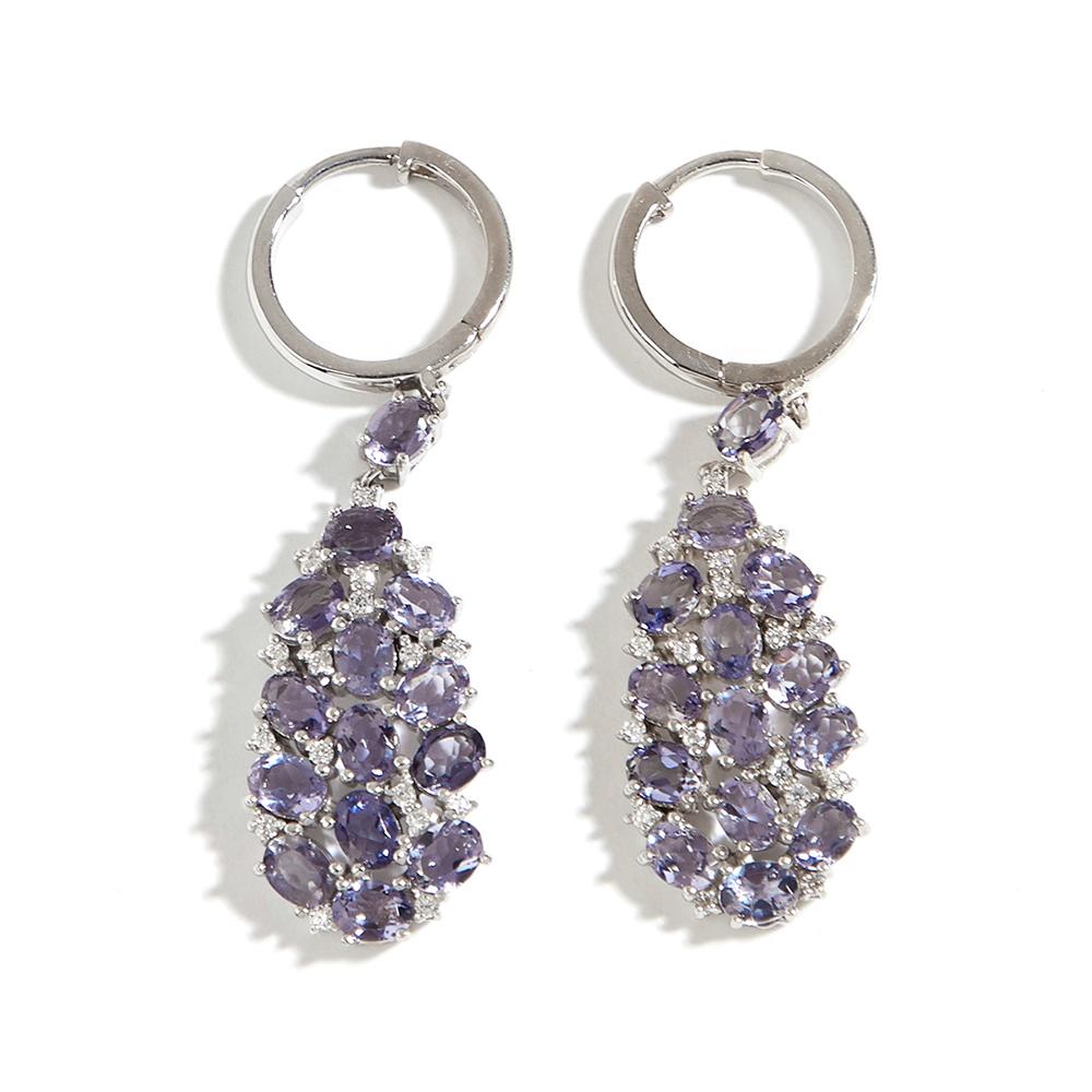 Fancy Designer Dangle Earrings for Women S925 Silver Natural Iolite Gemstone Light Luxury Jewelry for Anniversary Romantic Gift