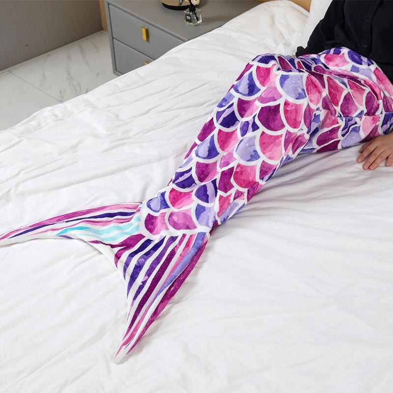 Красивое одеяло-плед в виде хвоста русалки с рыбьей чешуей для дивана-кровати, носимое, из мягкой фланели, для сна, спальный мешок, одинарное, теплое