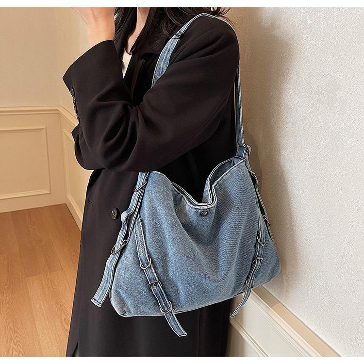 Korean Version Ins Large-capacity Bag Women's 2025 New Retro Denim Bag Texture Versatile Commuter Casual Messenger Bag
